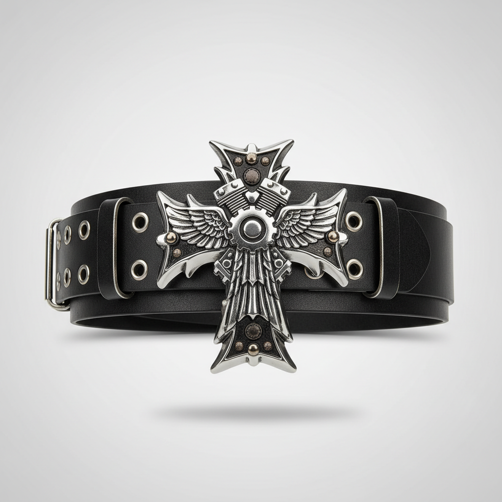 Black Biker Logo Cross ID Belt