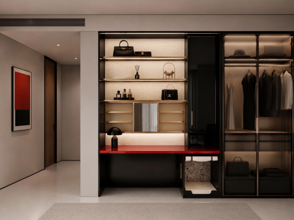 The Dressing Gallery Wall — bespoke wall system pet architecture by HĀM Studio