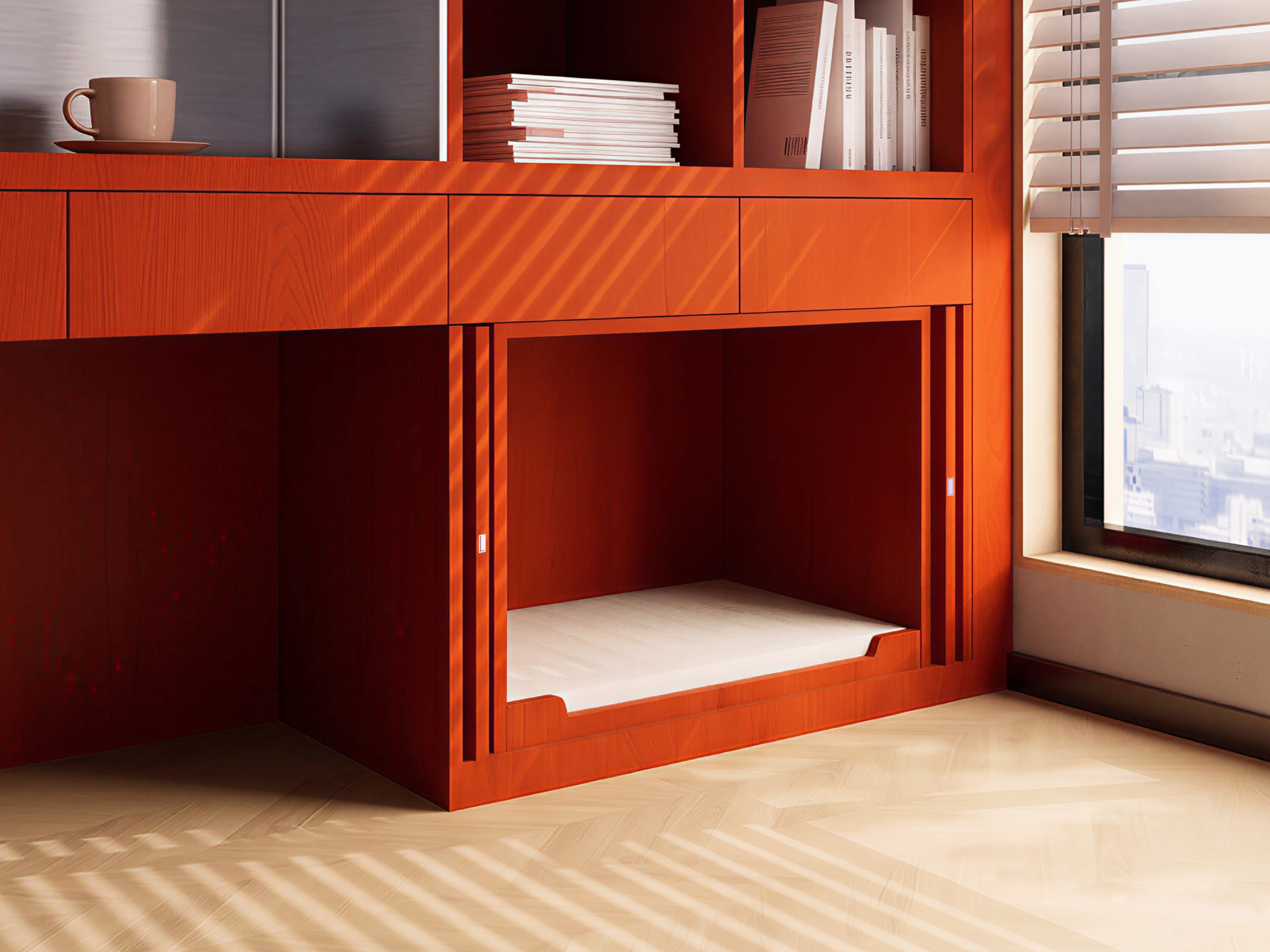 The Vermilion Study Wall gallery image 1 — HĀM Studio bespoke pet architecture