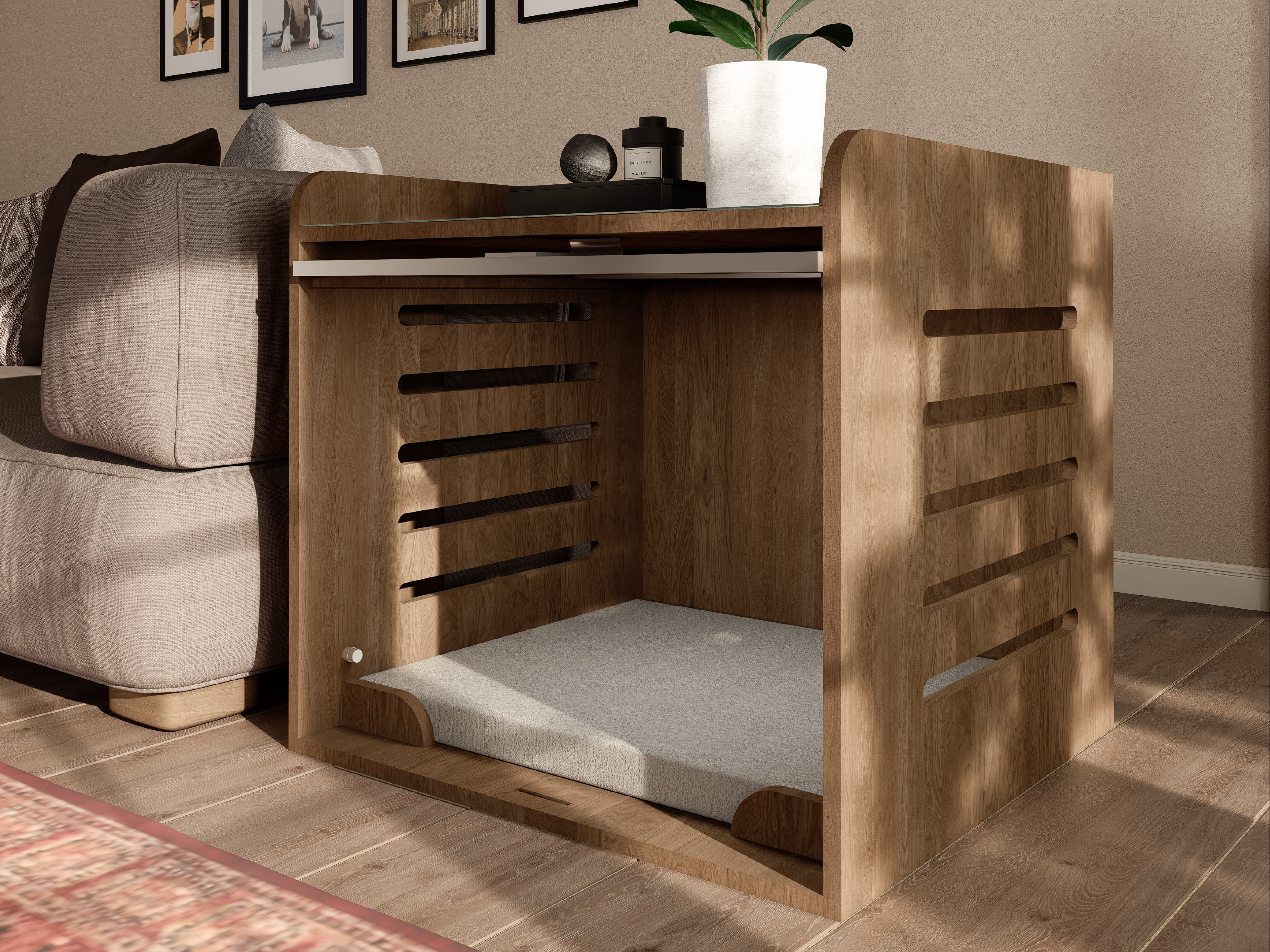 The Oak Slot Den Table gallery image 2 — HĀM Studio bespoke pet architecture