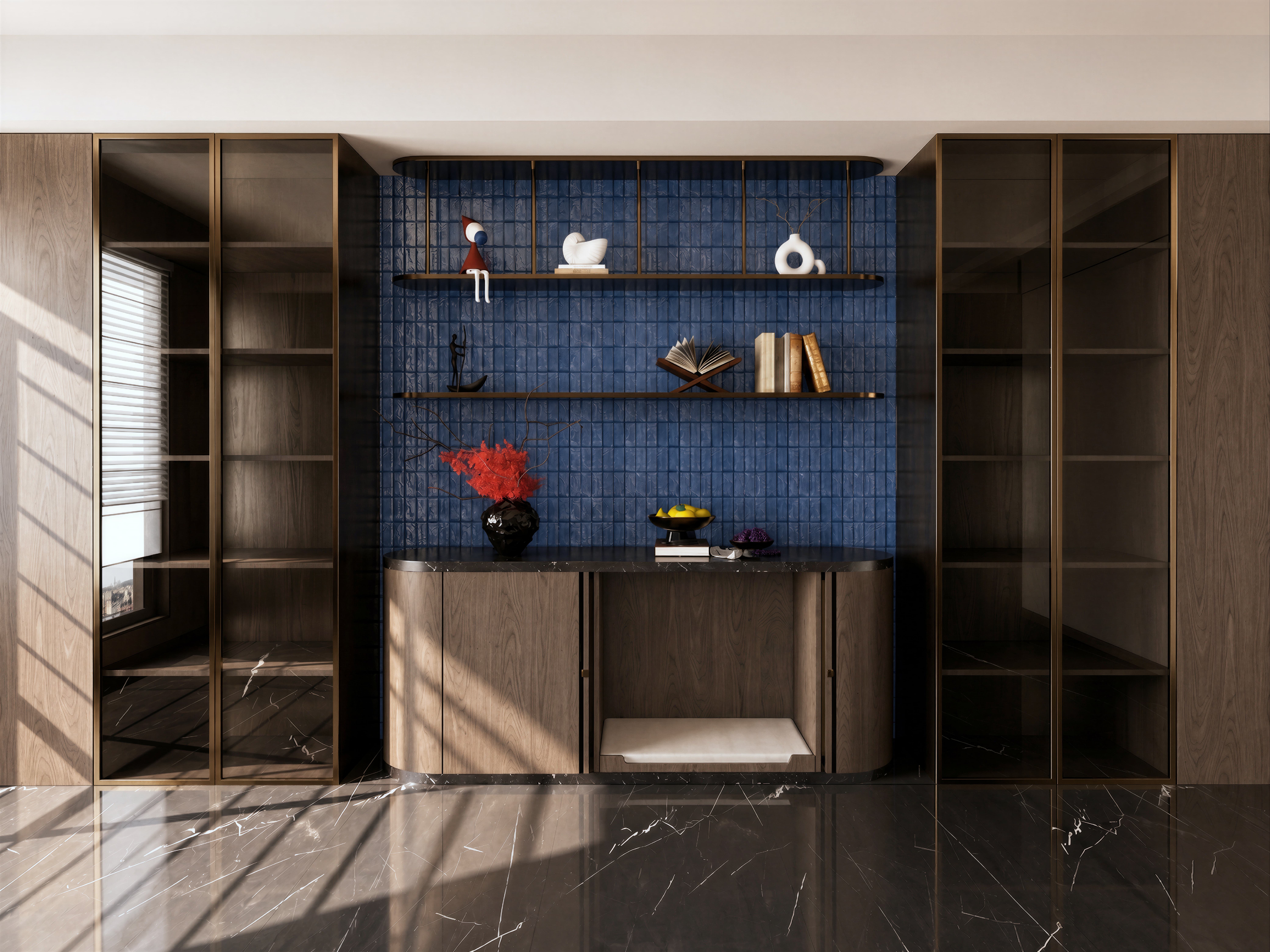 The Curved Walnut Dining Credenza — bespoke credenza pet architecture by HĀM Studio
