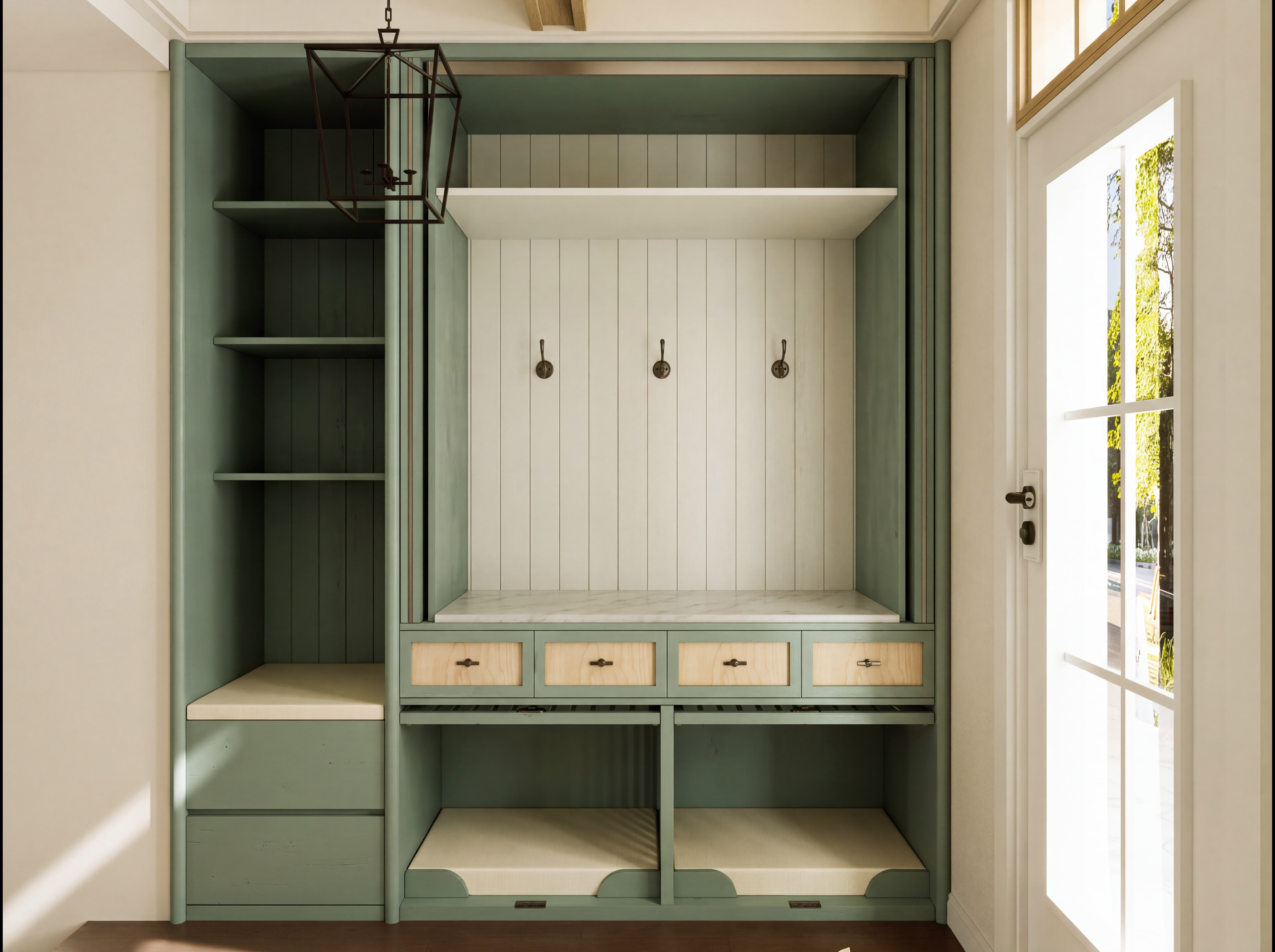The Sage Mudroom Wall — bespoke wall system pet architecture by HĀM Studio