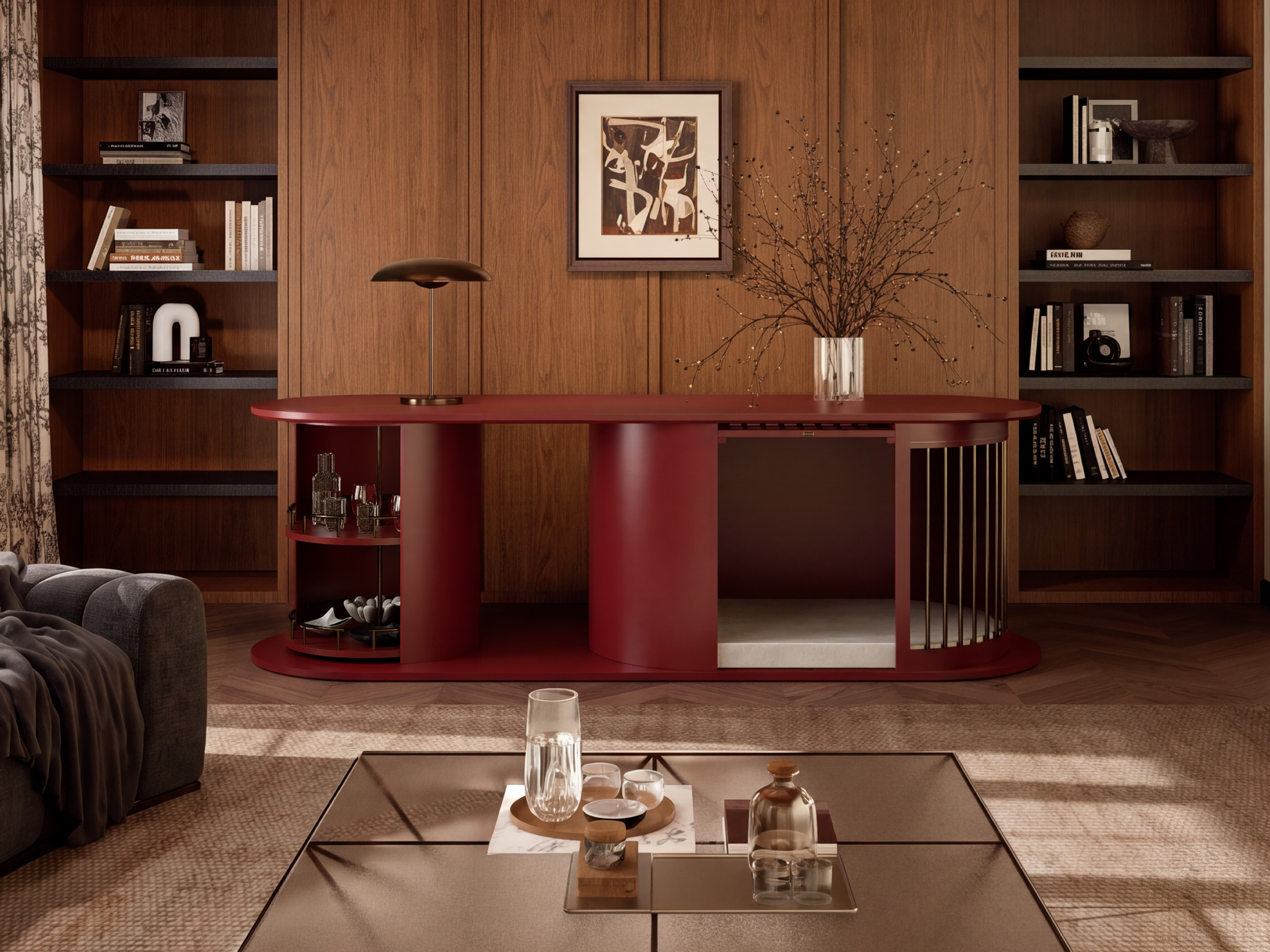 The Oval Bar Sanctuary — bespoke bar system pet architecture by HĀM Studio