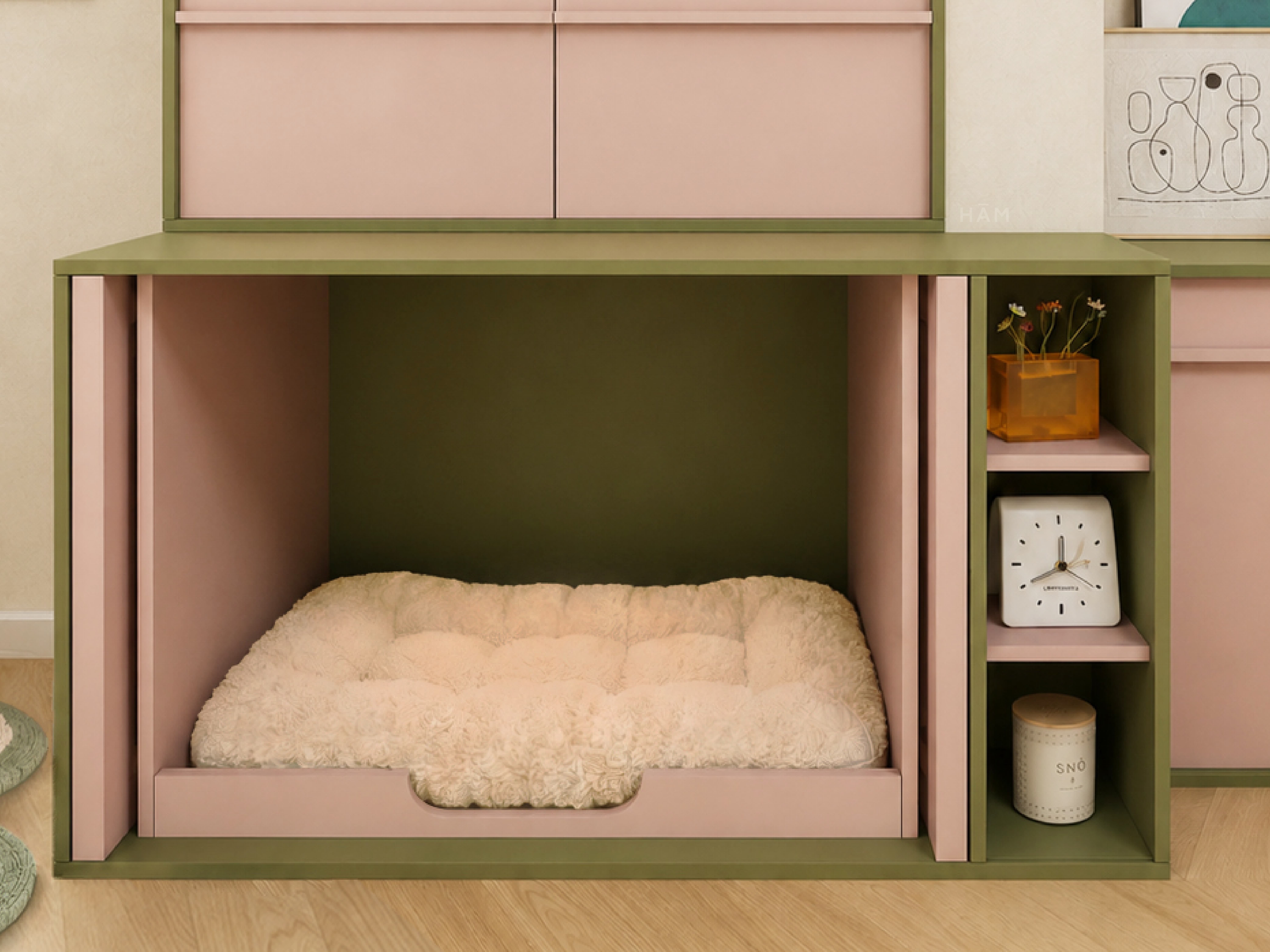 The Olive And Blush Living Wall gallery image 2 — HĀM Studio bespoke pet architecture