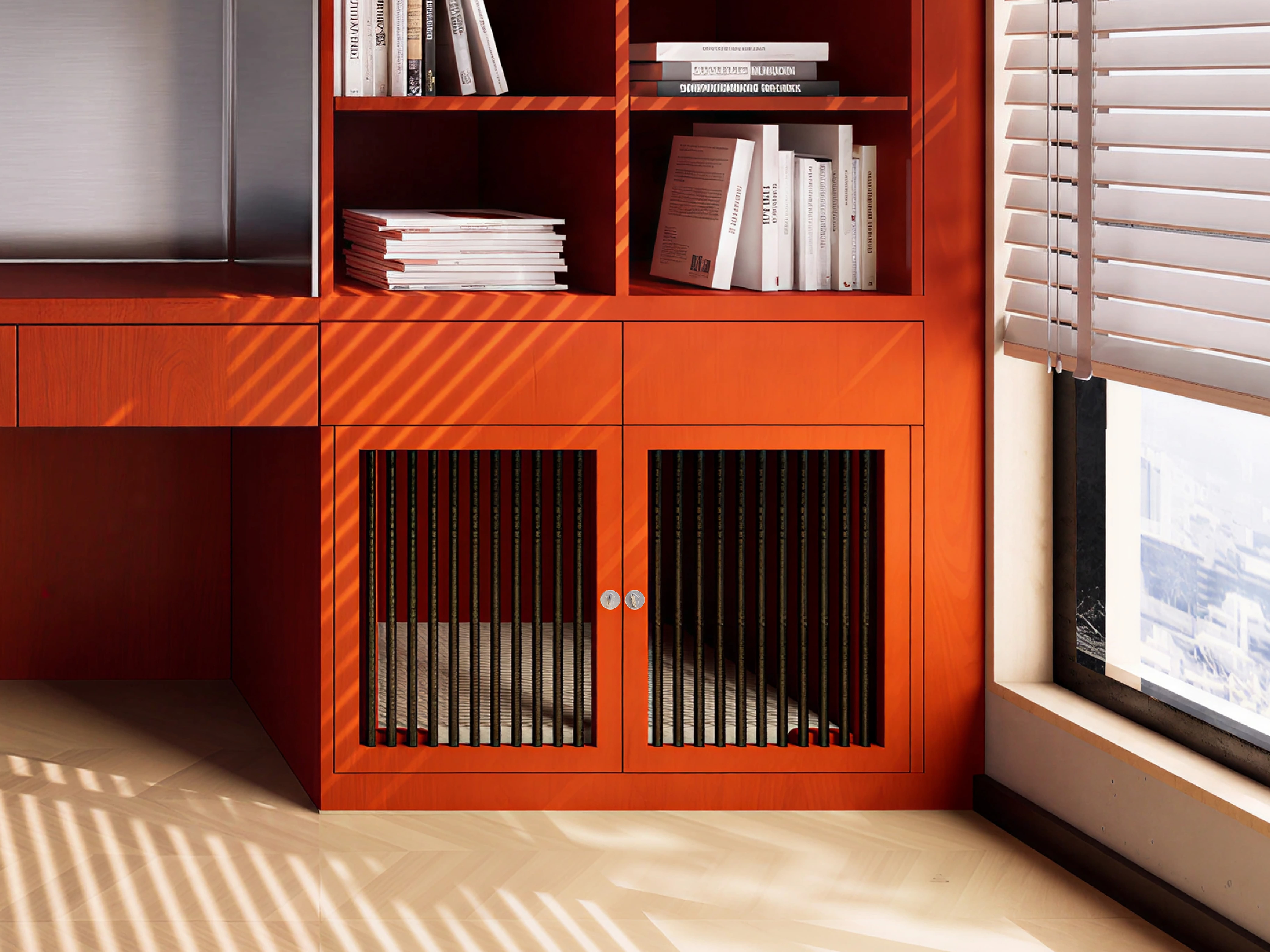 The Vermilion Study Wall gallery image 2 — HĀM Studio bespoke pet architecture