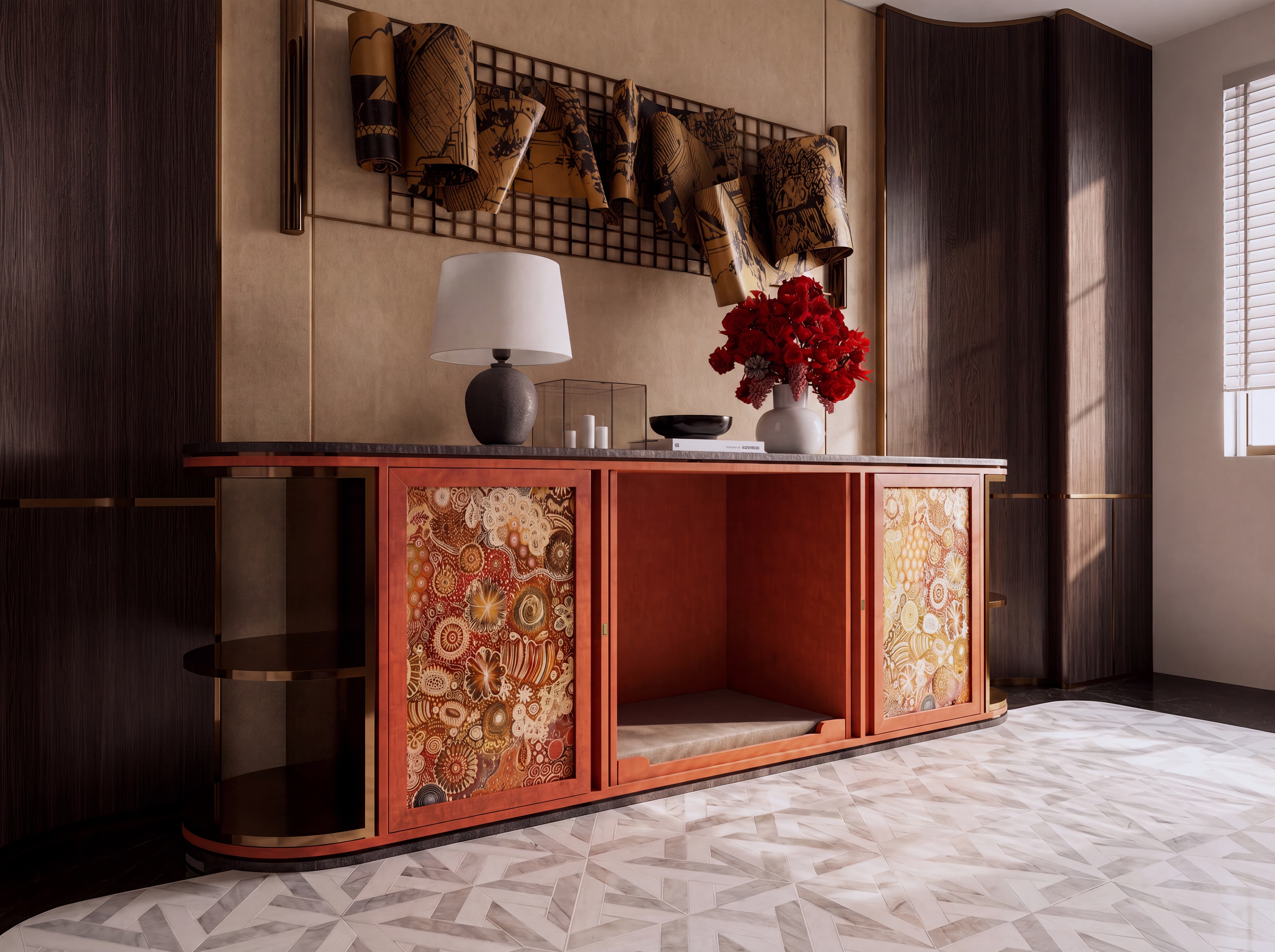 The Lacquer Gallery Credenza gallery image 1 — HĀM Studio bespoke pet architecture