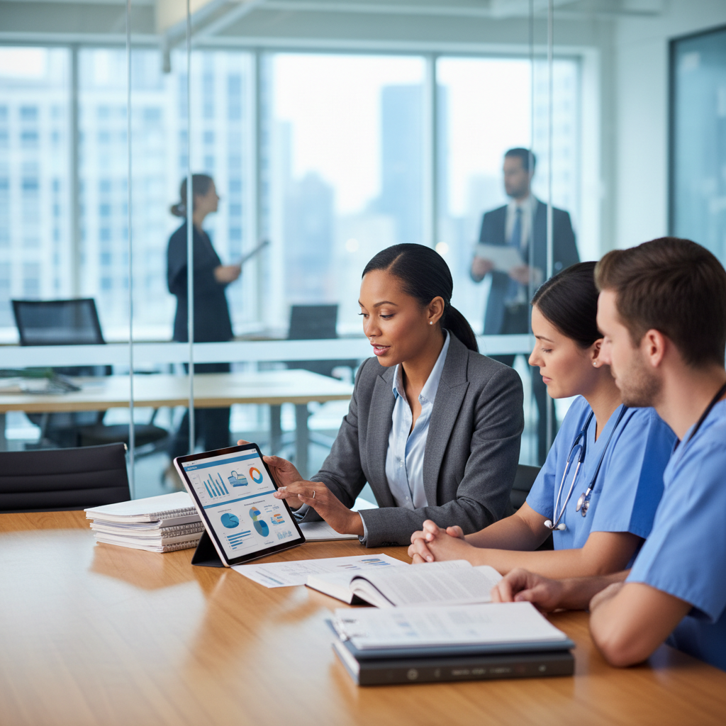 Healthcare consultant reviewing operational strategies