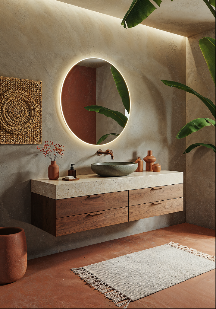 Tropical Bathroom — Tadelakt & Wood