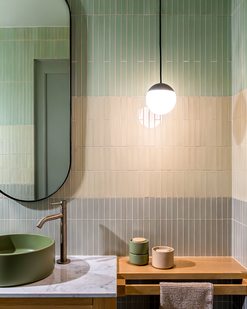 Mint Bathroom — Tile & Globe Light