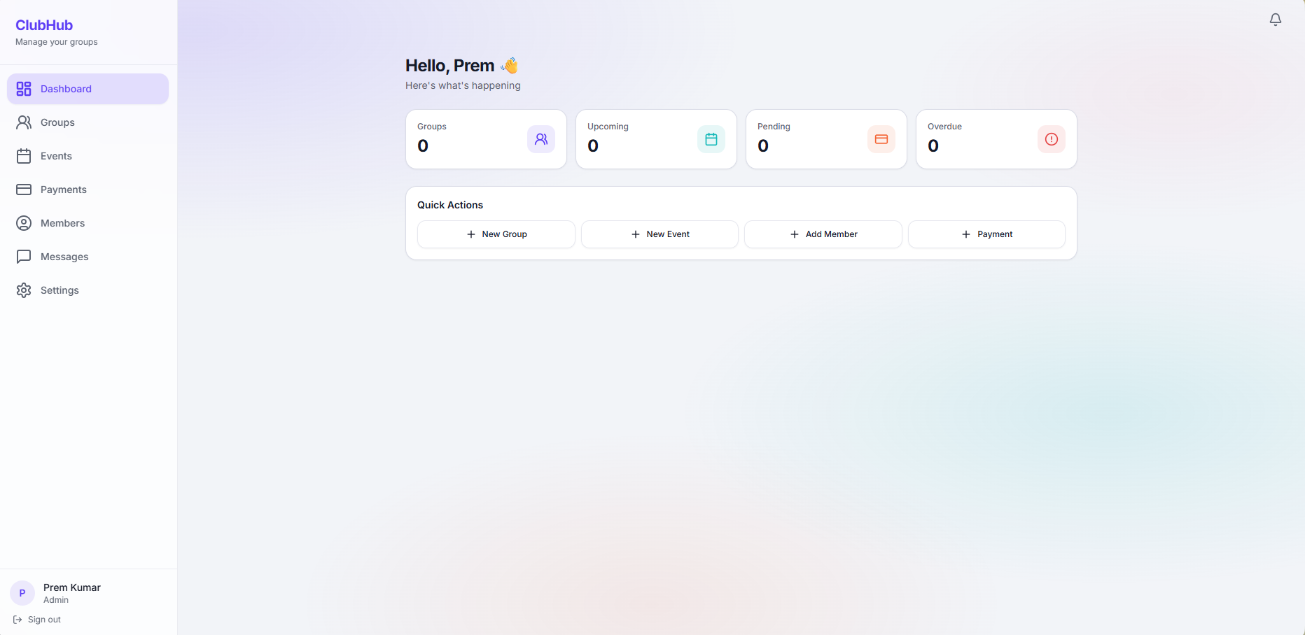 ClubHub template preview