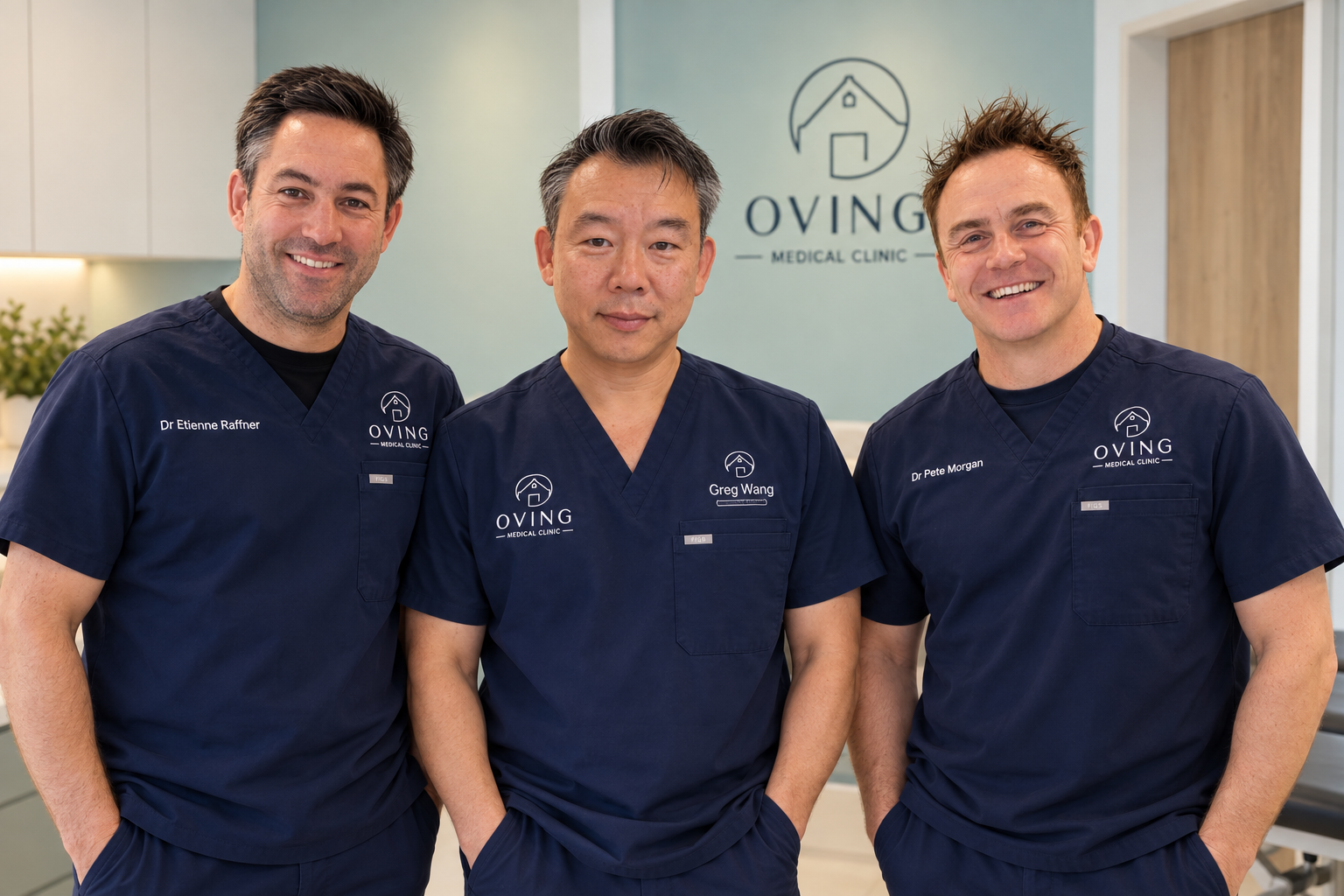 Dr Etienne Raffner, Dr Greg Wang and Dr Pete Morgan, clinic directors at The Oving Medical Clinic