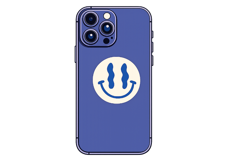 Blue iPhone with smiley face