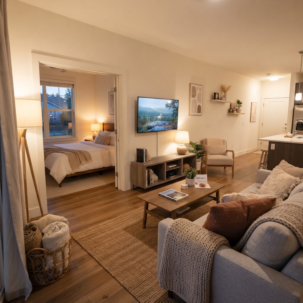 A cosy Airbnb living room ready for guests