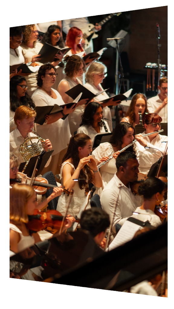 Orchestra members performing together