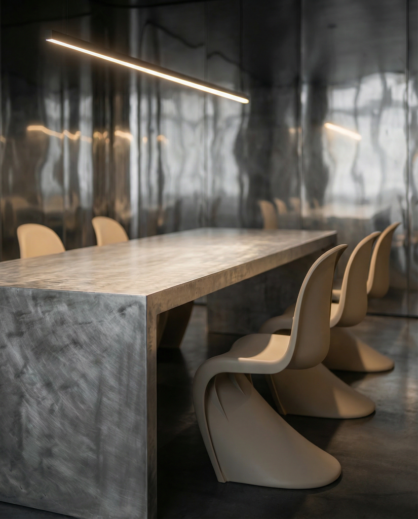 Steel Table Detail — Panton Chairs