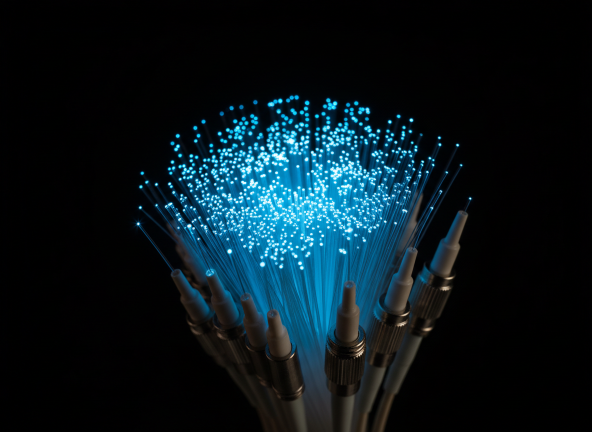 Fiber optic cable terminations with blue glow