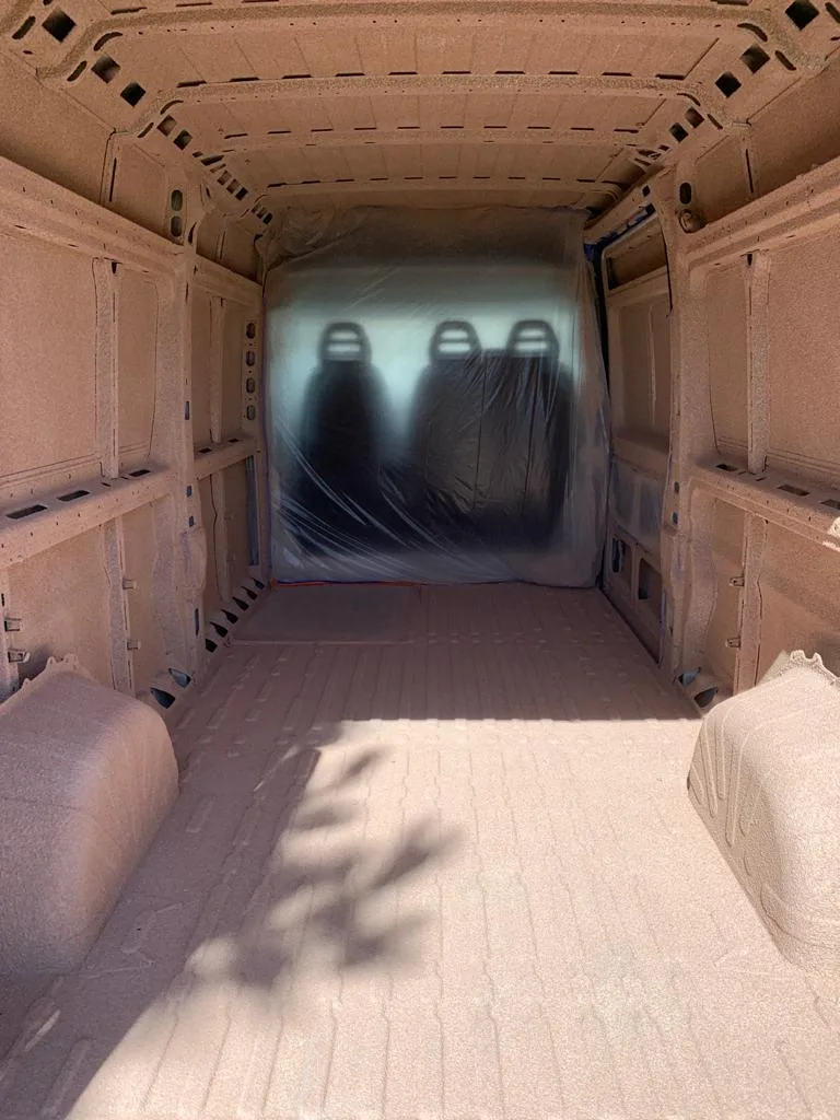 Van interior fully insulated with cork spray
