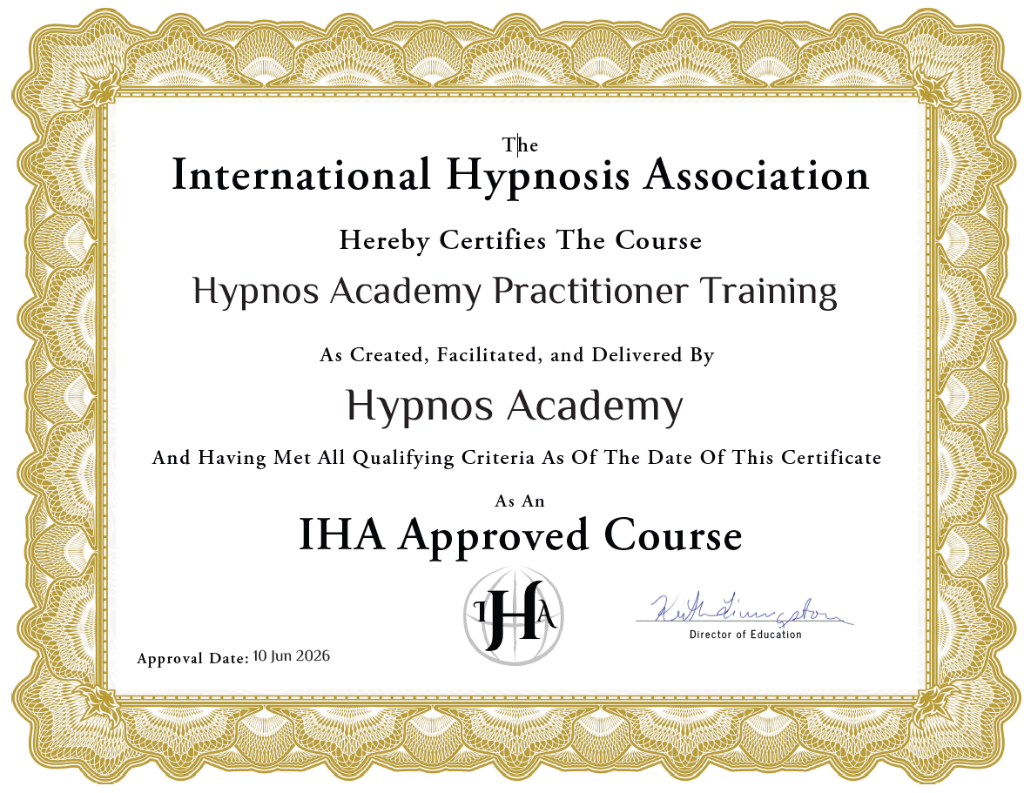 IHA Approved Course Certificate — Hypnos Academy Practitioner Training