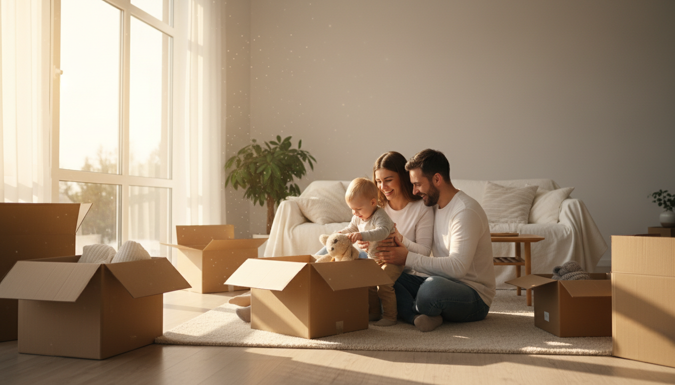 Happy family in their home