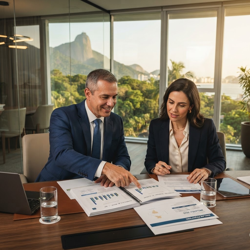 Executivos em reunião estratégica