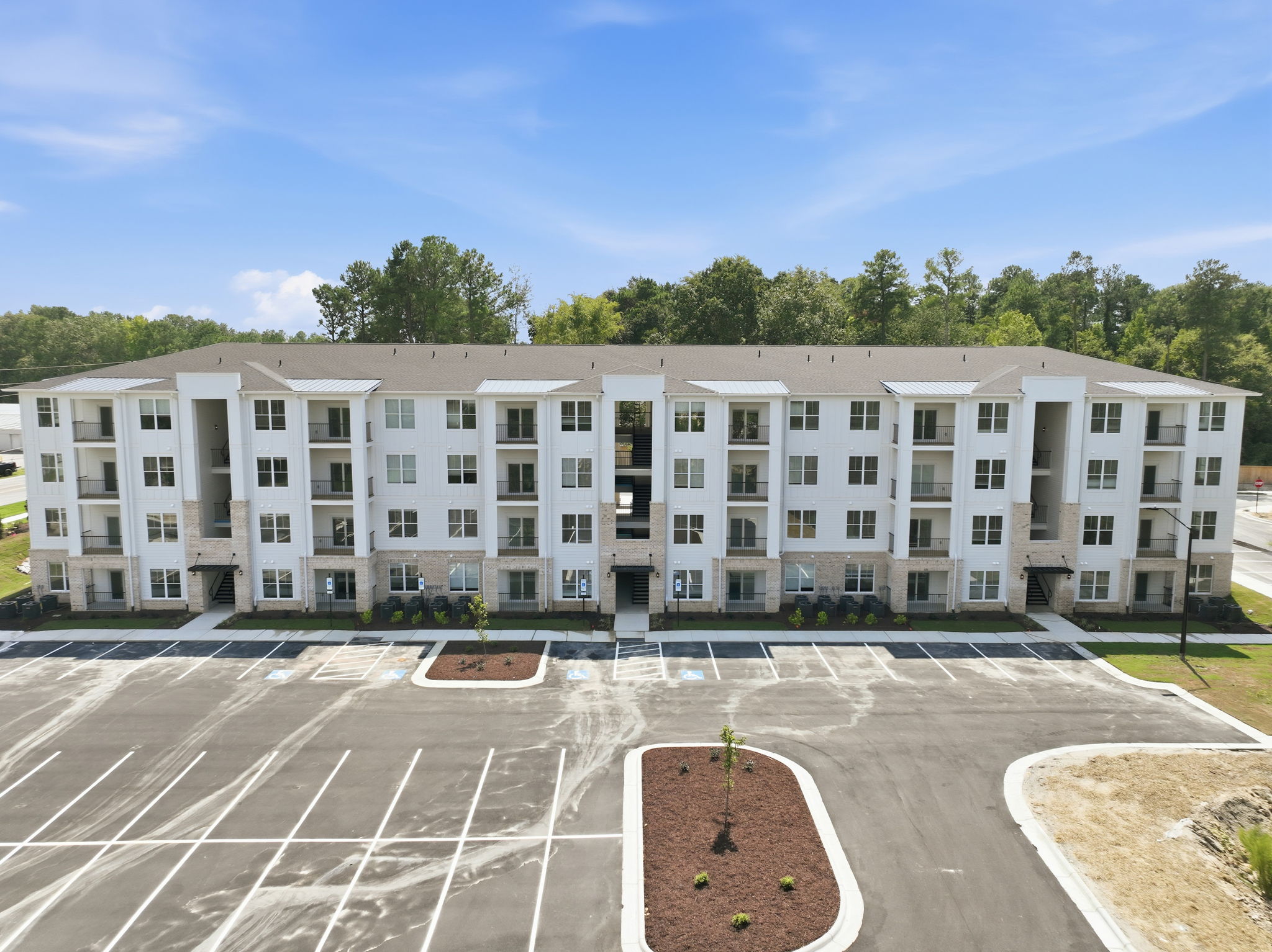 Aerial front view of The Flats