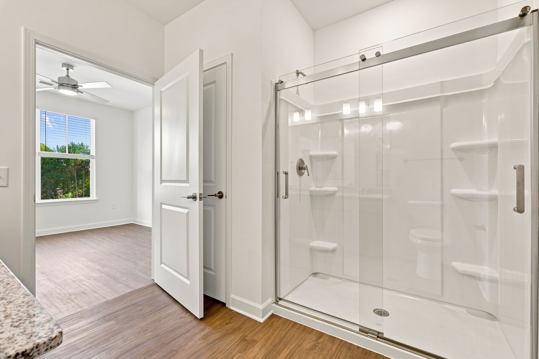 Bathroom with glass walk-in shower
