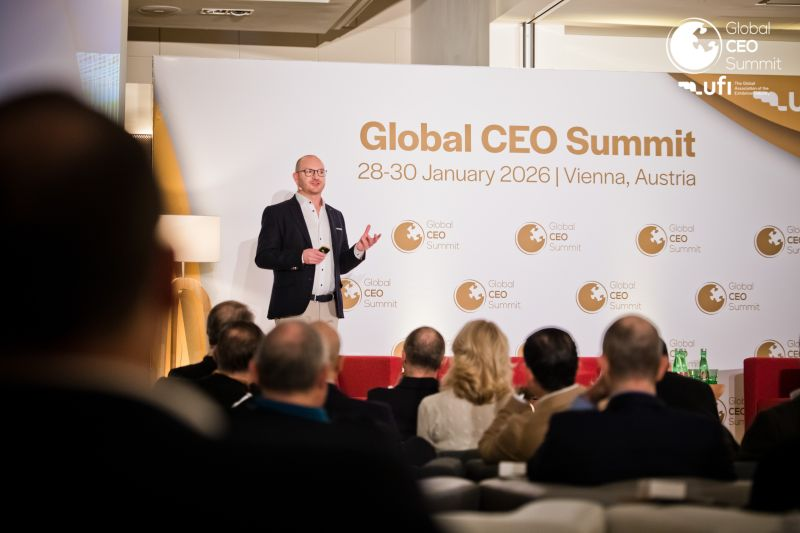 Mark Brewster presenting at the Global CEO Summit, Vienna 2026