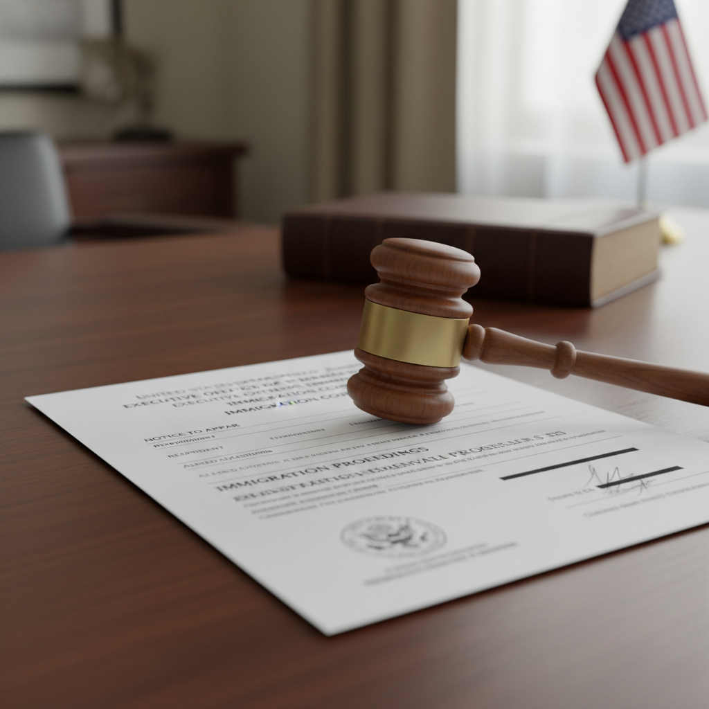 Cancellation of removal immigration court document gavel Houston Texas