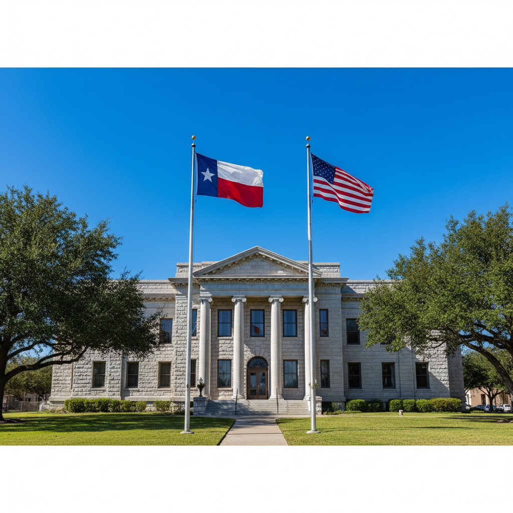 Texas and American flags courthouse cancellation of removal Houston
