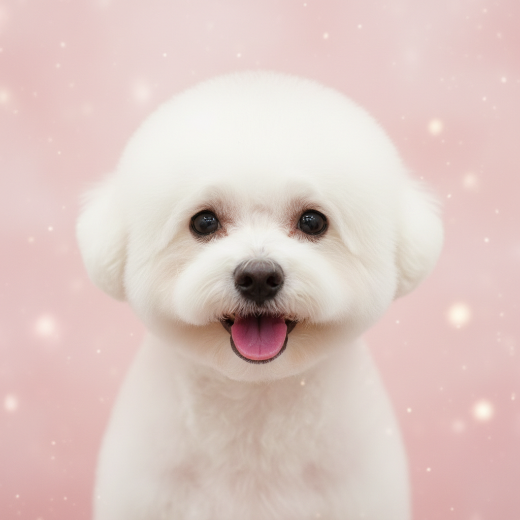 Beautiful white Bichon Frise after grooming