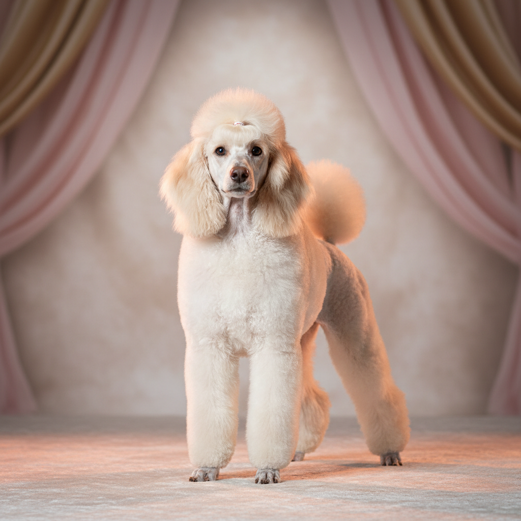 Elegant Standard Poodle with continental cut