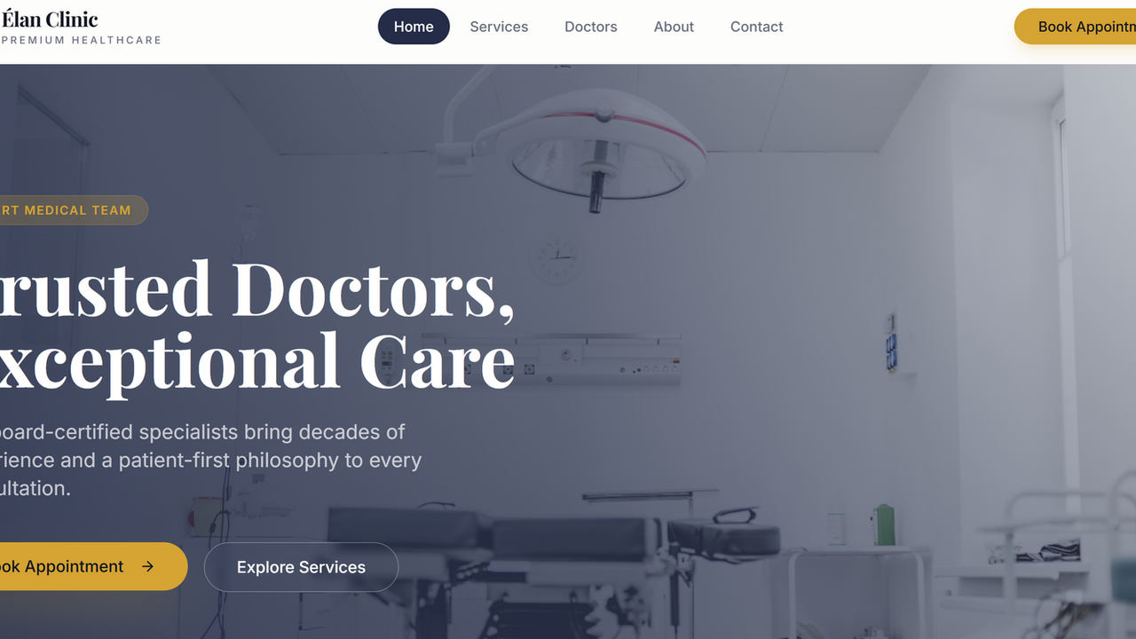 Elysian Health Clinic App template preview