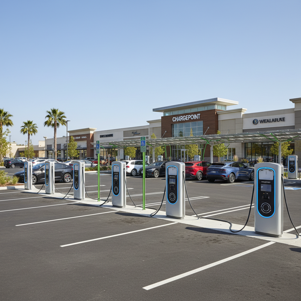 EV charging stations in commercial parking lot