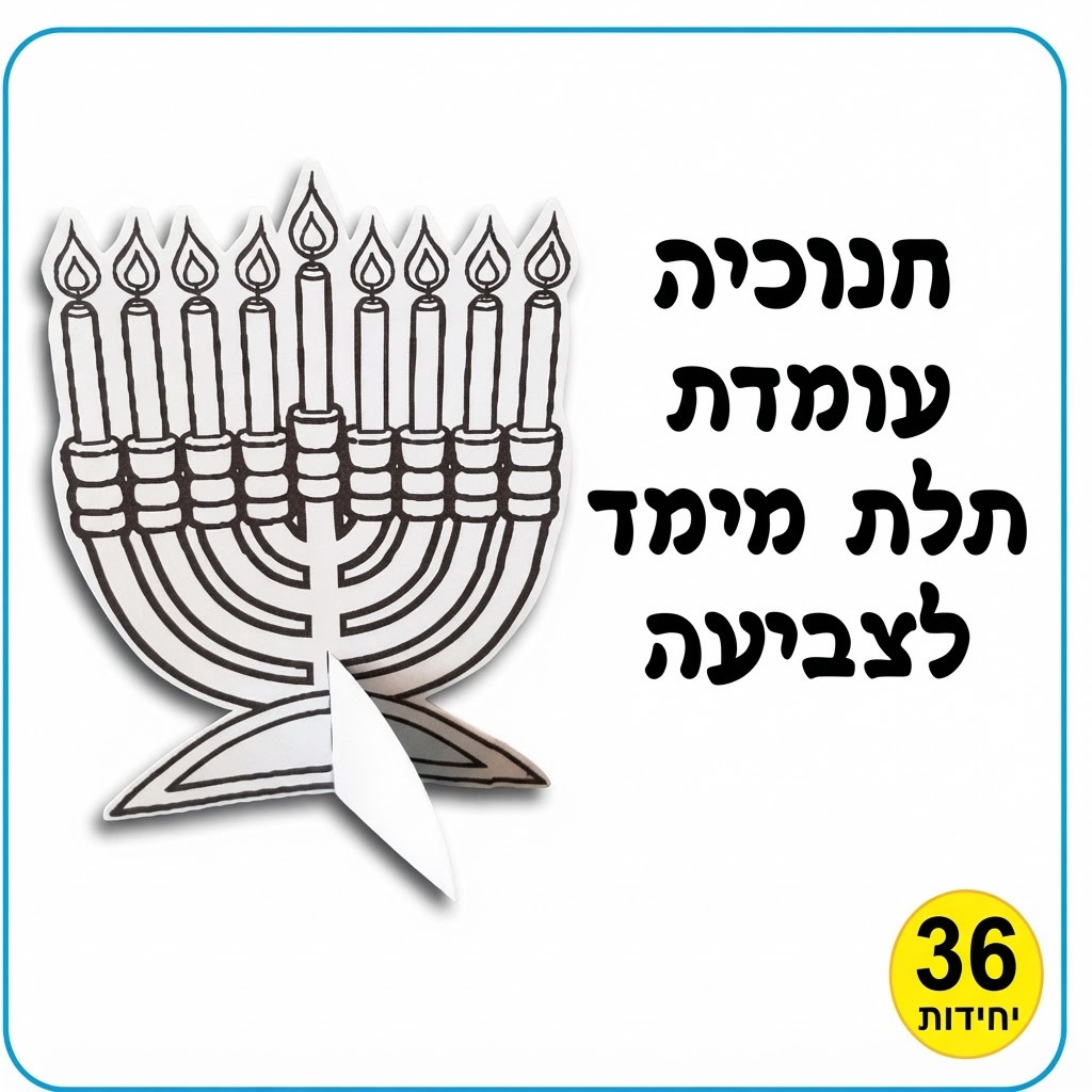 חנוכיה עומדת תלת מימד לצביעה