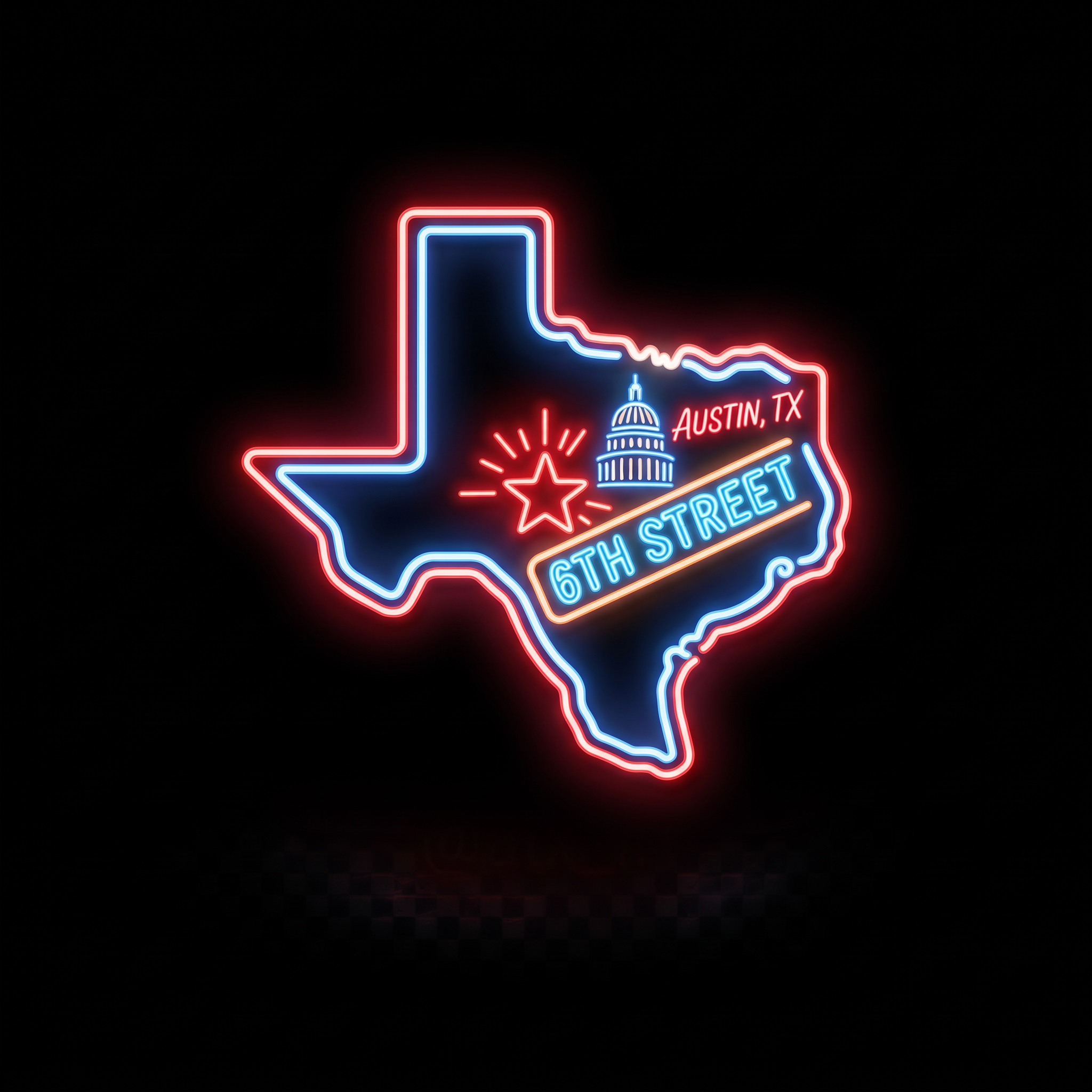 6th Street ATX neon Texas sign