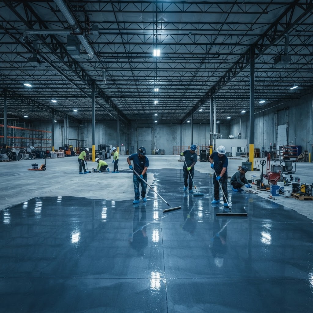 Professional epoxy floor coating installation by Next Level Coatings