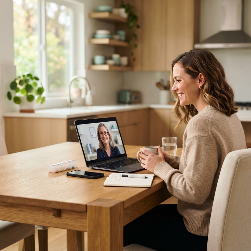 A video visit with an Amaze medical provider on a laptop