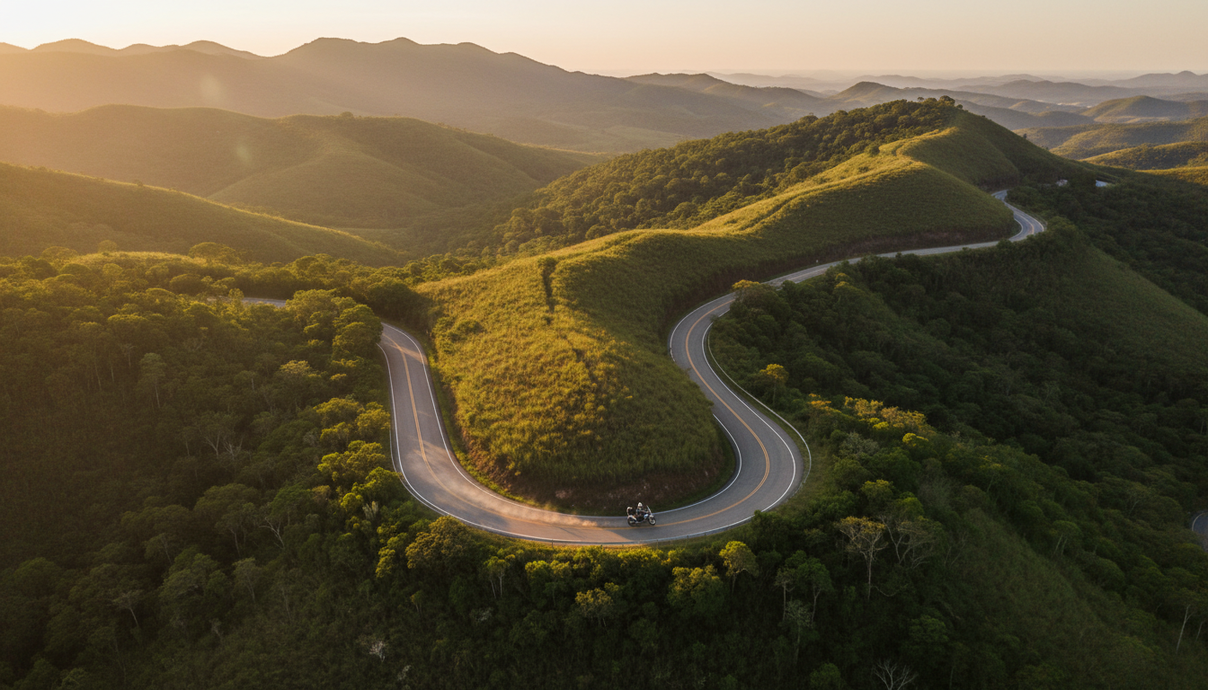 Estrada sinuosa nas montanhas do Brasil
