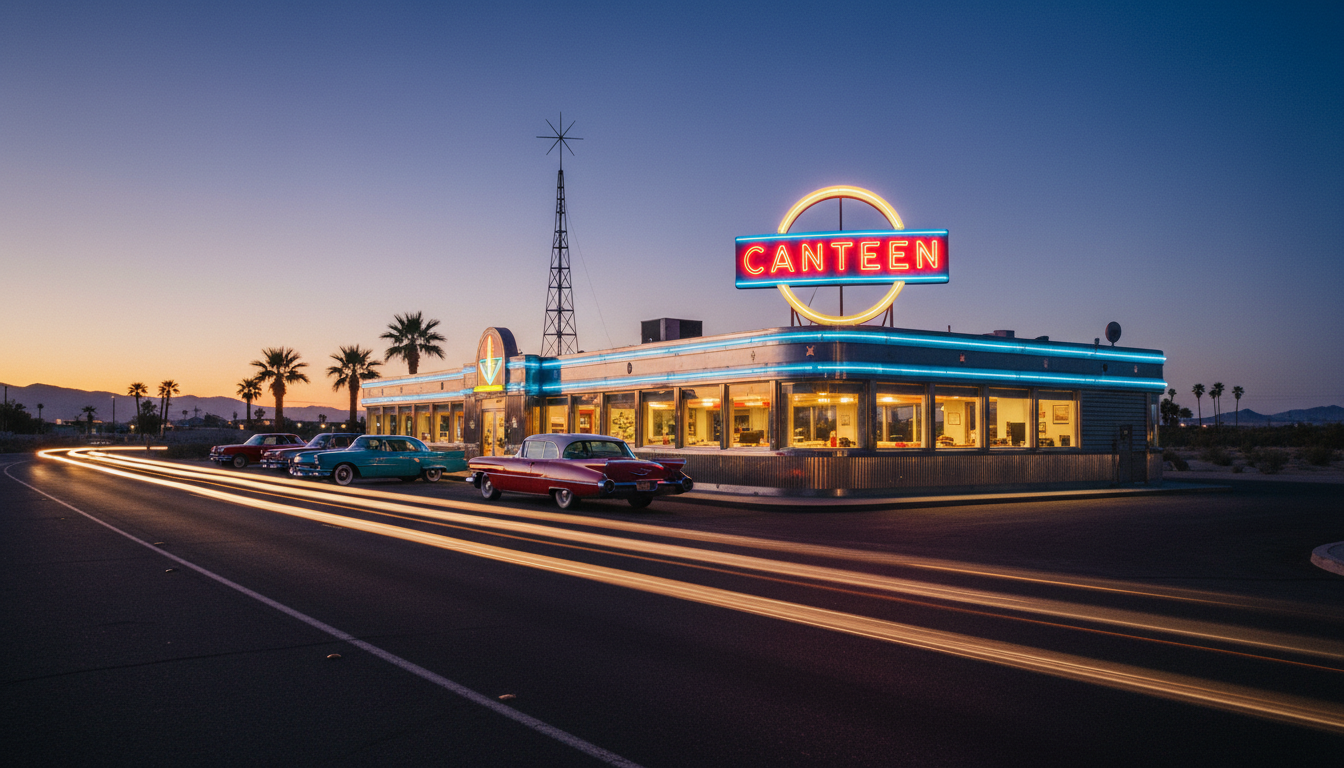 THE CANTEEN storefront at dusk
