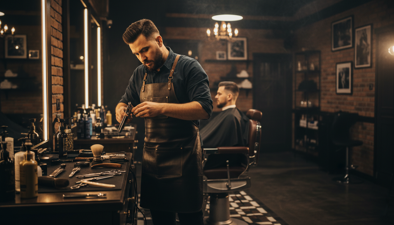 Professional barber cutting hair with precision