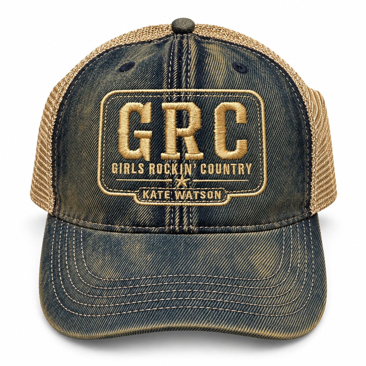 "GRC" Distressed Denim Trucker Hat