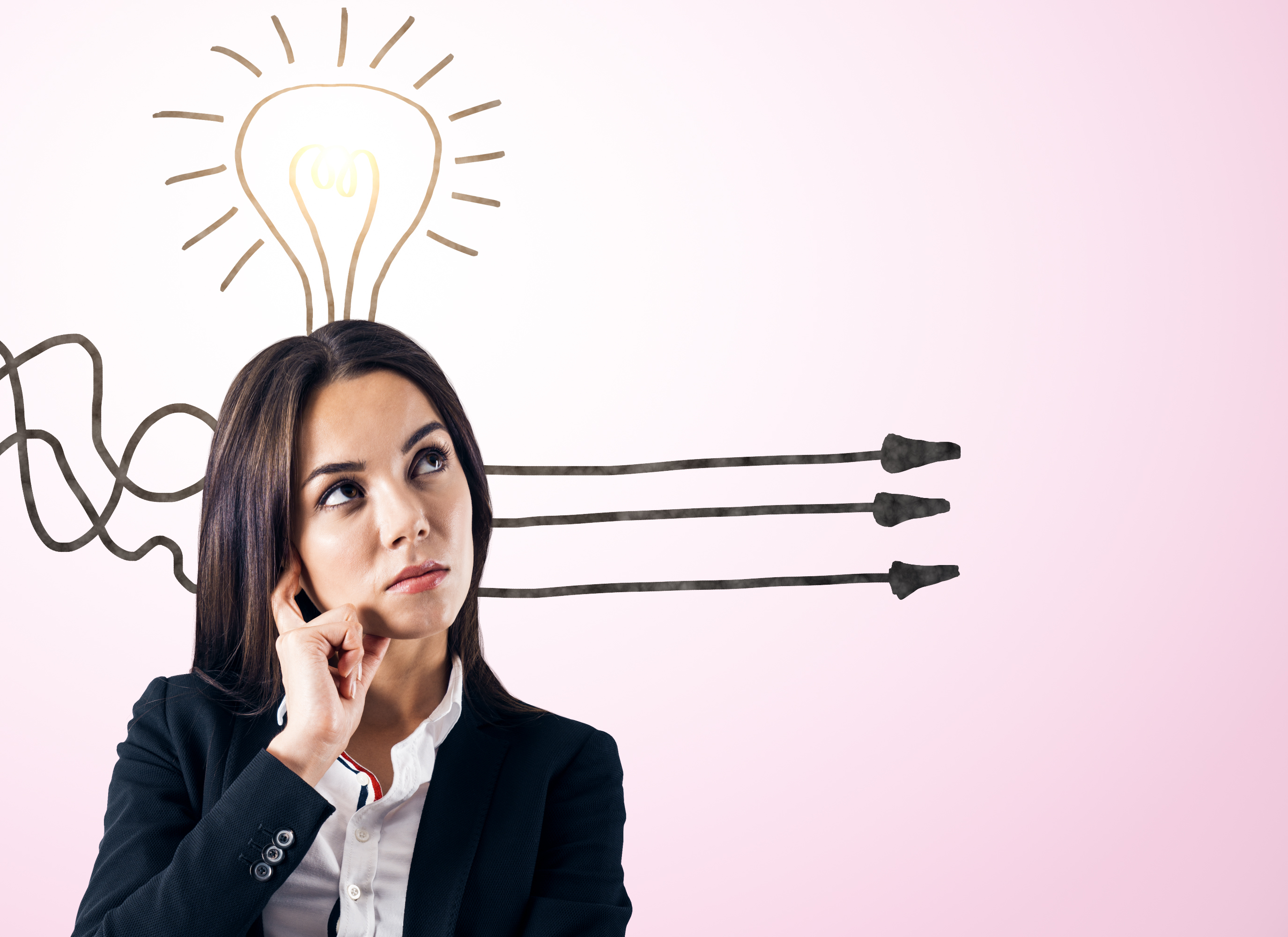 Woman thinking with a lightbulb idea
