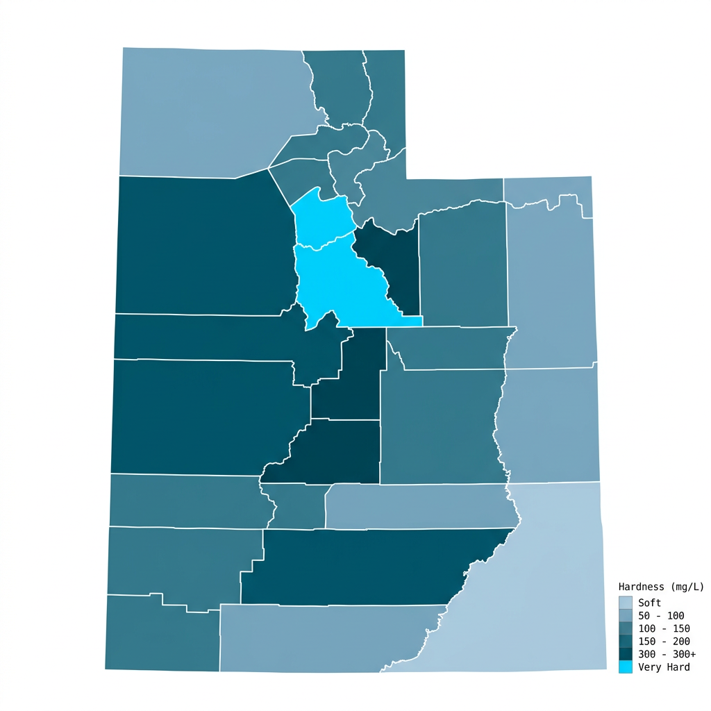 Utah water hardness map showing Very Hard water in Utah County and Salt Lake County