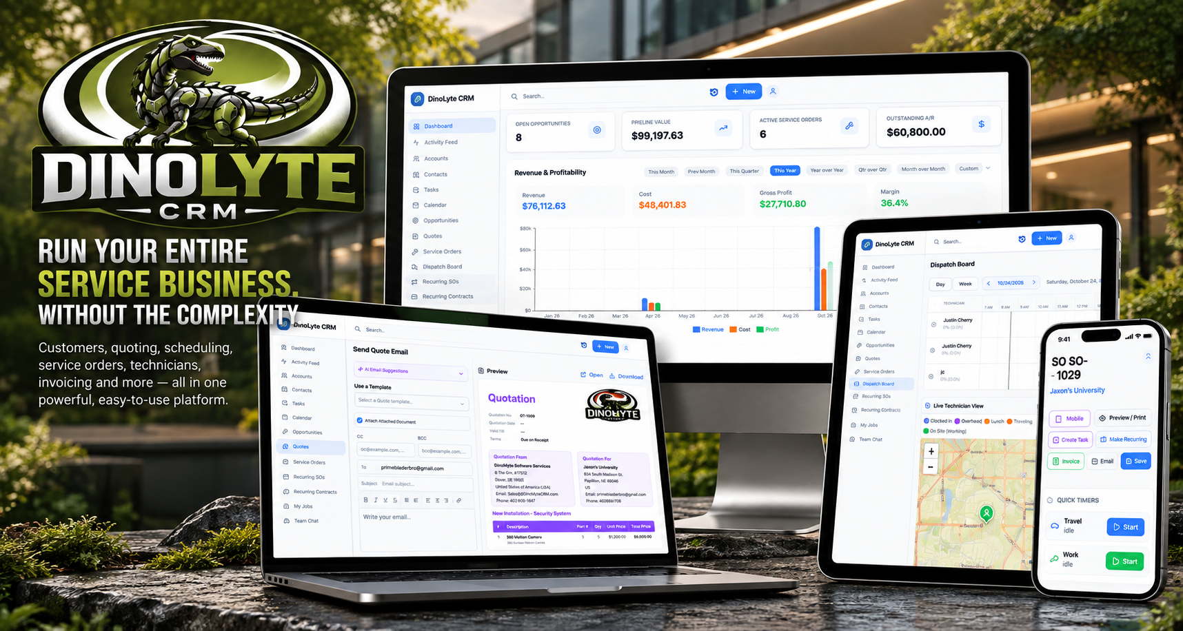 DinoLyte CRM — Run your entire service business without the complexity