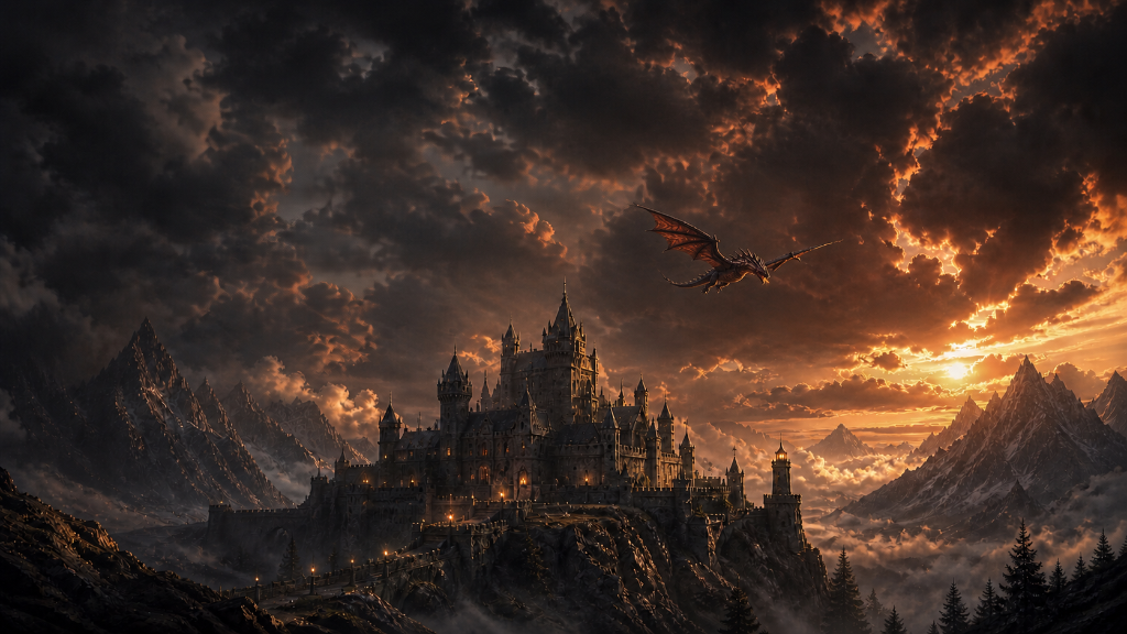 Dragon Castle at Sunset β Custom Digital Illustration