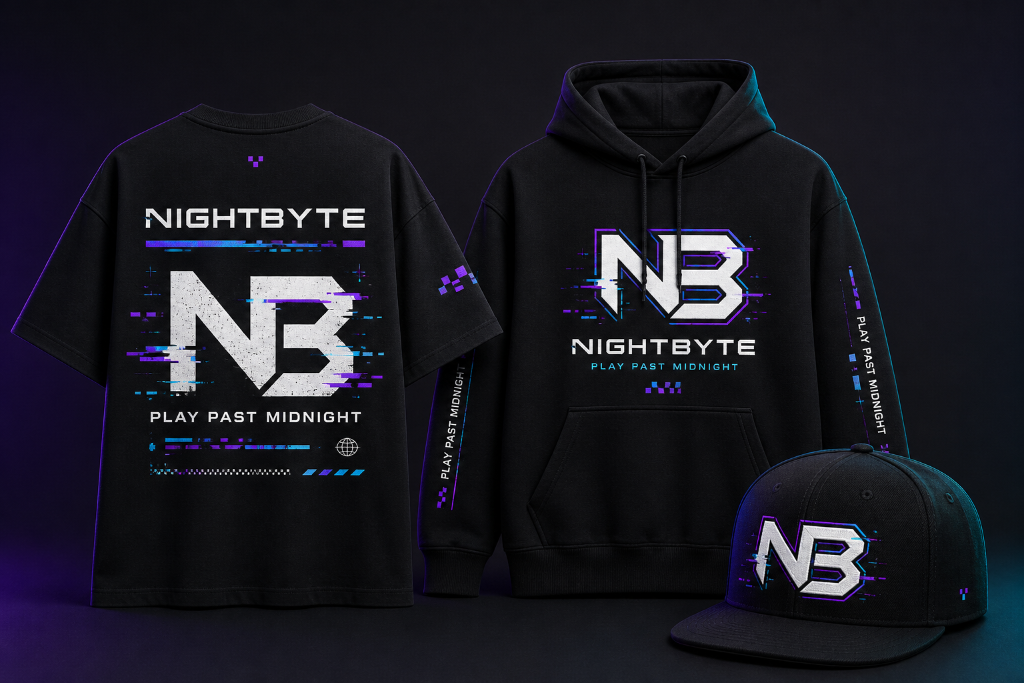 Nightbyte — Play Past Midnight Merch Concept