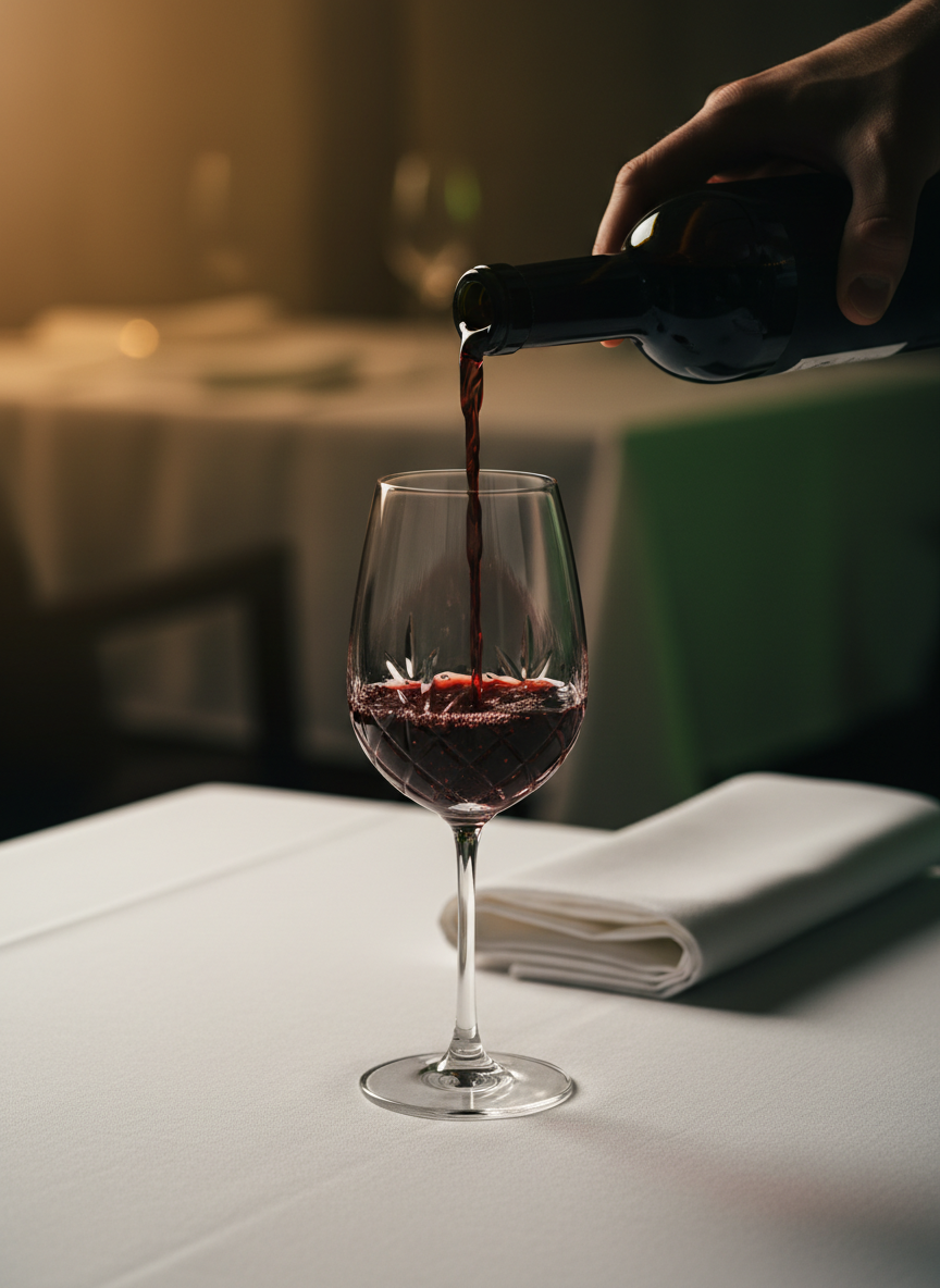 Wine being poured into a crystal glass