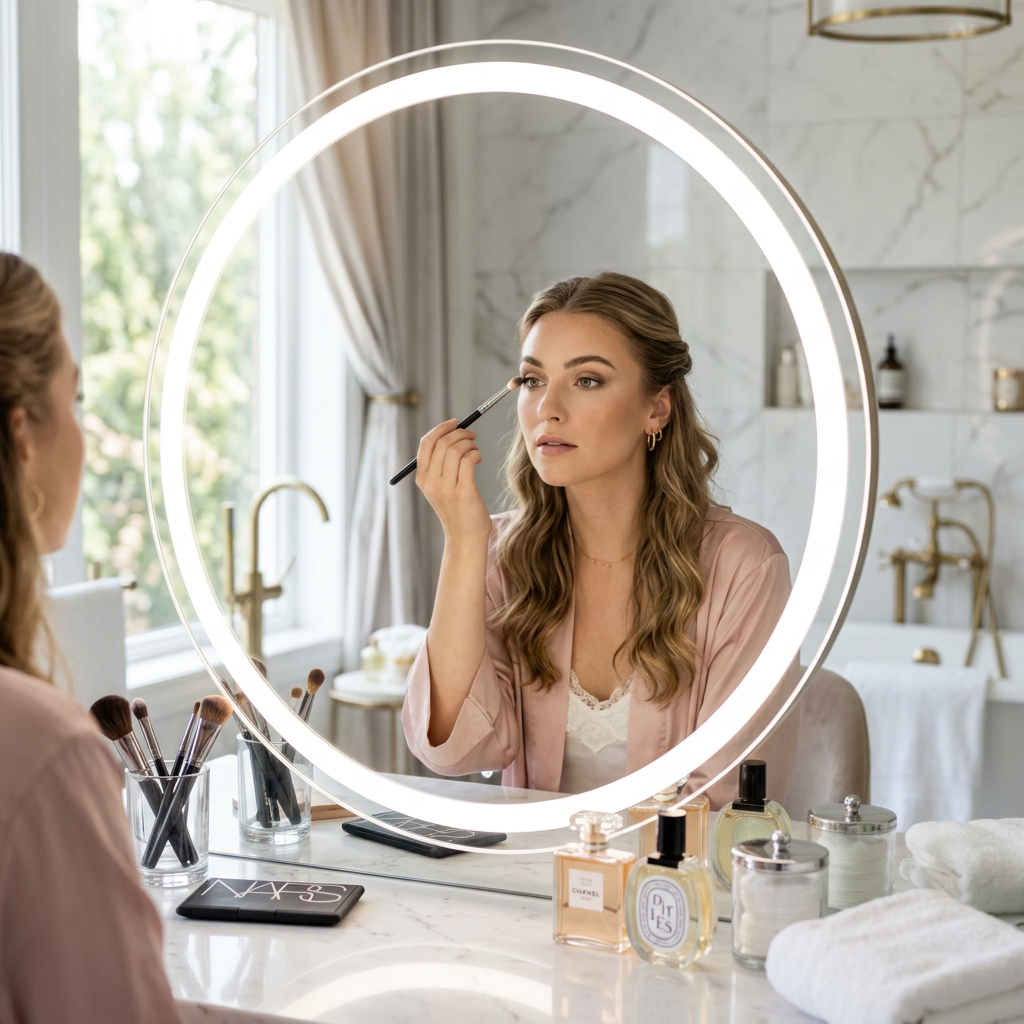 Makeup application with Lumos mirror lighting