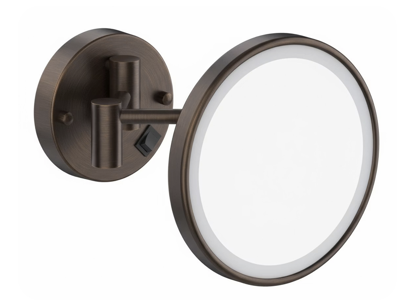 Wall-mounted illuminated makeup mirror with bronze finish — Lumos Mirrors