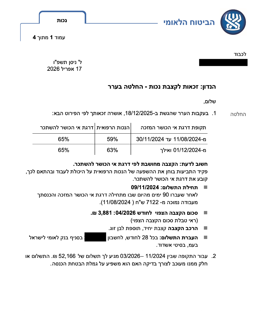 החלטת הביטוח הלאומי